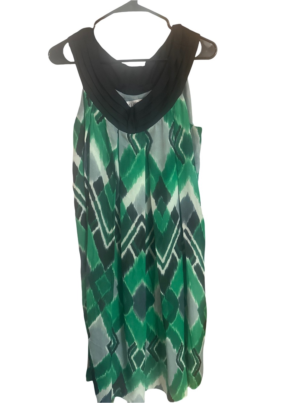Sleeveless Green IPrint Dress with Black Yoke
